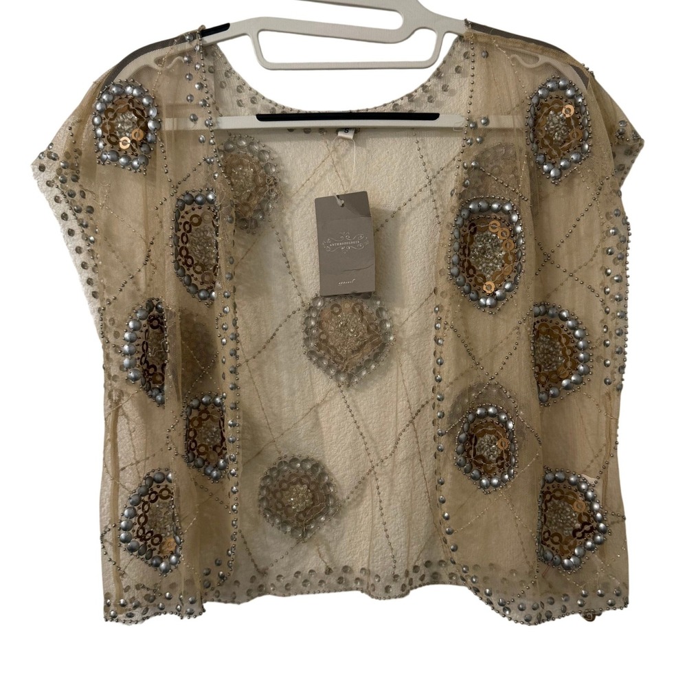 Anthropologie Moyna Beaded Embellished Sheer Cropped Bolero S NWT‎ Glam Festival